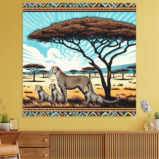 Cheetah familie in de Serengeti Canvas Afdruk (Insitu (Woonkamer))