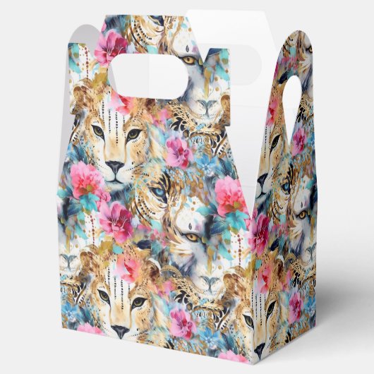 Cheetah Floral Boho Waterverf Pattern Bedankdoosjes (Geopend)