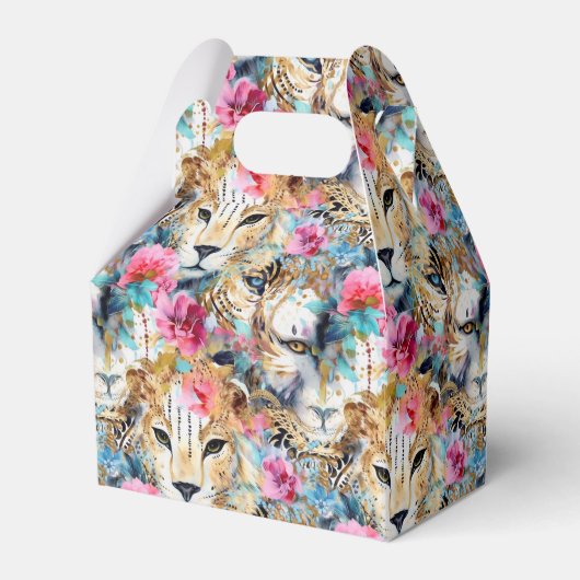 Cheetah Floral Boho Waterverf Pattern Bedankdoosjes (Voorkant Zijde)
