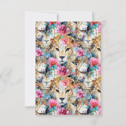 Cheetah Floral Boho Waterverf Pattern Bedankkaart (Achterkant)