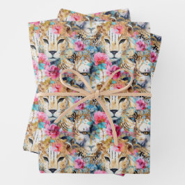 Cheetah Floral Boho Waterverf Pattern Inpakpapier Vel