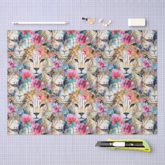 Cheetah Floral Boho Waterverf Pattern Tissuepapier (Craft)