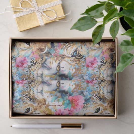 Cheetah Floral Boho Waterverf Pattern Tissuepapier (Geschenk)