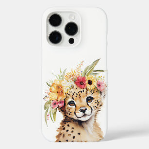 Cheetah Flower Crown Art Waterverf Safari Bloemen iPhone 16 Pro Hoesje