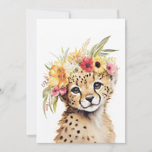 Cheetah Flower Crown Art Waterverf Safari Bloemen Kaart