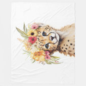 Cheetah Flower Crown Art Waterverf Safari Wild Fleece Deken (Voorkant)