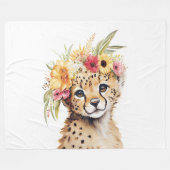 Cheetah Flower Crown Art Waterverf Safari Wild Fleece Deken (Voorkant (Horizontaal))