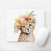 Cheetah Flower Crown Art Waterverf Safari Wild Muismat (Met muis)