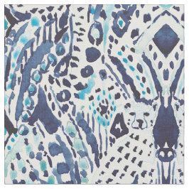 CHEETAH FRIEND Ikat Tribal in Indigo Stof