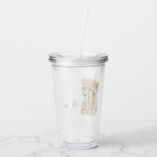 Cheetah gezicht gepersonaliseerd acryl drinkbeker (Achterkant)