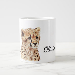 Cheetah gezicht gepersonaliseerd grote koffiekop