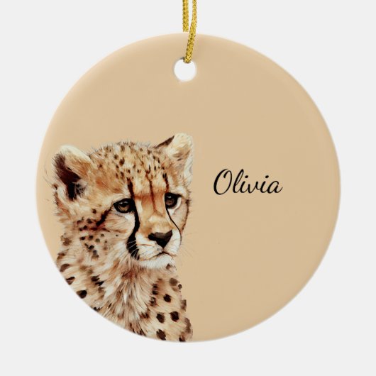 Cheetah gezicht gepersonaliseerd keramisch ornament (Voorkant)