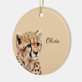 Cheetah gezicht gepersonaliseerd keramisch ornament (Links)