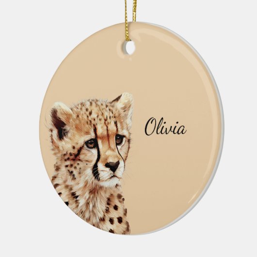 Cheetah gezicht gepersonaliseerd keramisch ornament (Links)