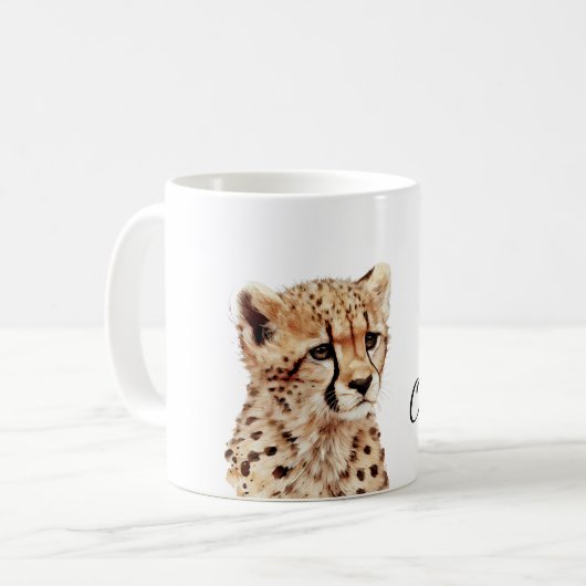 Cheetah gezicht gepersonaliseerd koffiemok (Voorkant links)