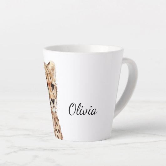 Cheetah gezicht gepersonaliseerd latte mok (Rechterhoek)