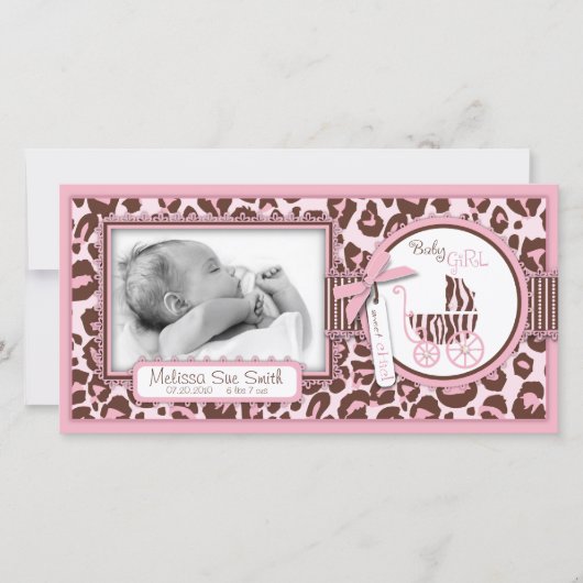 Cheetah Girl Fotokaart Roze Aankondiging (Voorkant)