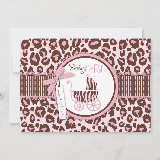 Cheetah Girl Invitation Card Pink B Kaart (Voorkant)