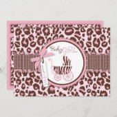 Cheetah Girl Invitation Card Pink B Kaart (Voorkant / Achterkant)