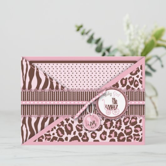 Cheetah Girl Invitation Card Pink C Kaart (Staand voorkant)