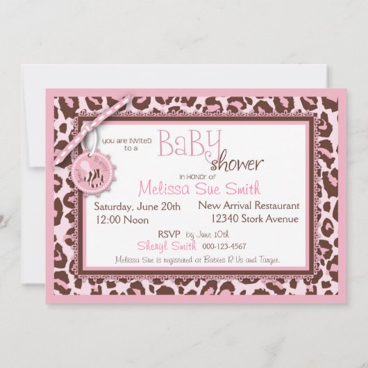 Cheetah Girl Invitation Card Pink C Kaart (Achterkant)