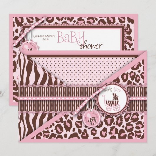 Cheetah Girl Invitation Card Pink C Kaart (Voorkant / Achterkant)