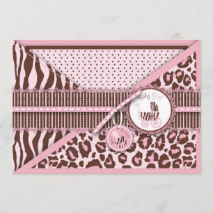 Cheetah Girl Invitation Card Pink C Kaart