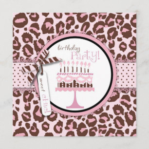 Cheetah Girl Invitation Square Kaart