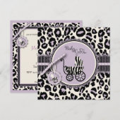 Cheetah Girl Invitation Square Lila Kaart (Voorkant / Achterkant)