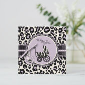 Cheetah Girl Invitation Square Lila Kaart (Staand voorkant)