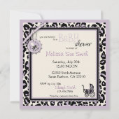 Cheetah Girl Invitation Square Lila Kaart (Achterkant)