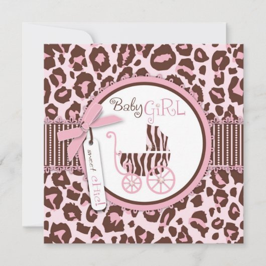 Cheetah Girl Invitation Square Pink B Kaart (Voorkant)