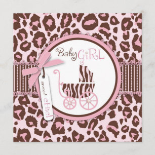 Cheetah Girl Invitation Square Pink B Kaart
