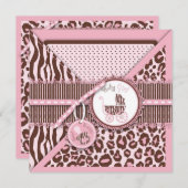 Cheetah Girl Invitation Square Pink C Kaart (Voorkant / Achterkant)