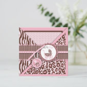 Cheetah Girl Invitation Square Pink C Kaart (Staand voorkant)