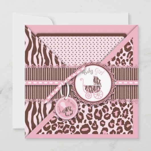 Cheetah Girl Invitation Square Pink C Kaart (Voorkant)