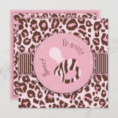 Cheetah Girl Invitation Square Pink D Kaart (Voorkant / Achterkant)