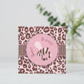 Cheetah Girl Invitation Square Pink D Kaart (Staand voorkant)