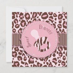 Cheetah Girl Invitation Square Pink D Kaart