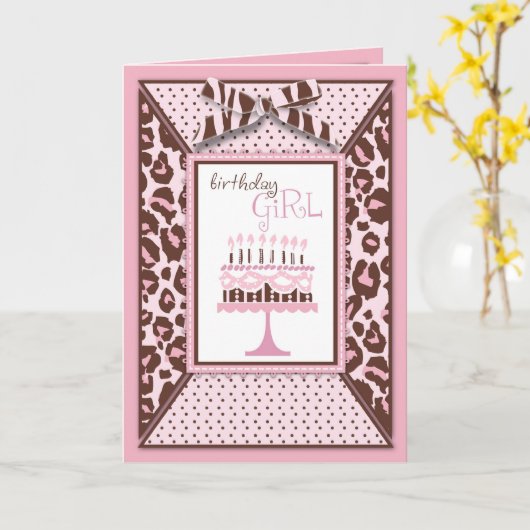 Cheetah Girl Verjaardag Kaart (Gele Bloem)