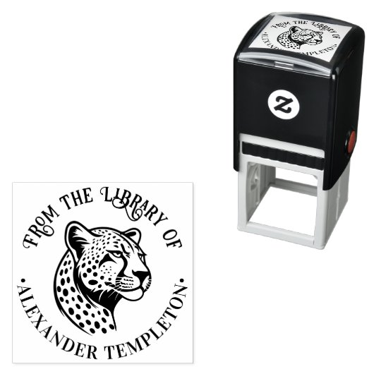 Cheetah Head #1P Library Boeknaam Zelfinktende Stempel (In situ)