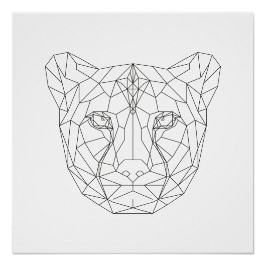 Cheetah Head Geometric Black & White Modern Art Poster (Voorkant)