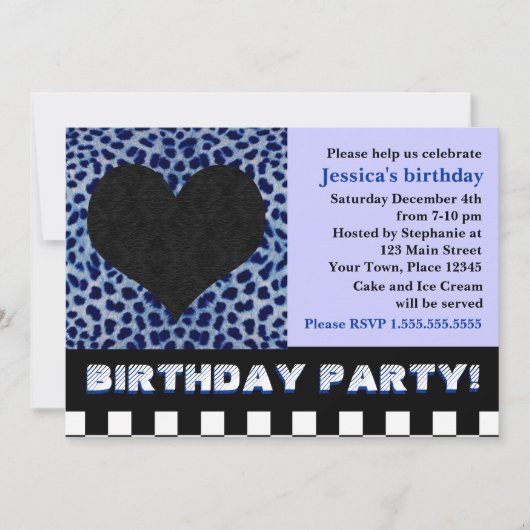Cheetah Heart Birthday Party - Blue Kaart (Voorkant)