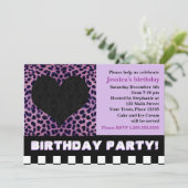 Cheetah Heart Birthday Party - Paars Kaart (Staand voorkant)