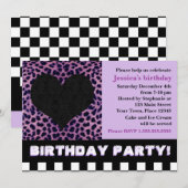 Cheetah Heart Birthday Party - Paars Kaart (Voorkant / Achterkant)