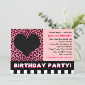 Cheetah Heart Birthday Party - Roze Kaart (Staand voorkant)