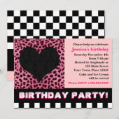 Cheetah Heart Birthday Party - Roze Kaart (Voorkant / Achterkant)