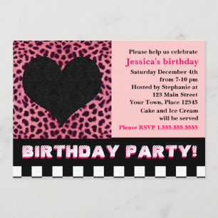 Cheetah Heart Birthday Party - Roze Kaart