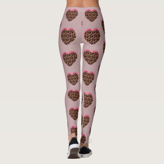 Cheetah Heart Pink Black Pattern Leggings (Achterkant)
