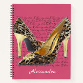 Cheetah Heels Fancy Gold Shoes Roze Notitieboek (Voorkant)